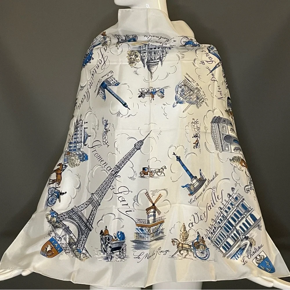 Rare Vintage Paris Souvenir Scarf Unworn Near Mint Condition 31 In - Picture 3 of 10